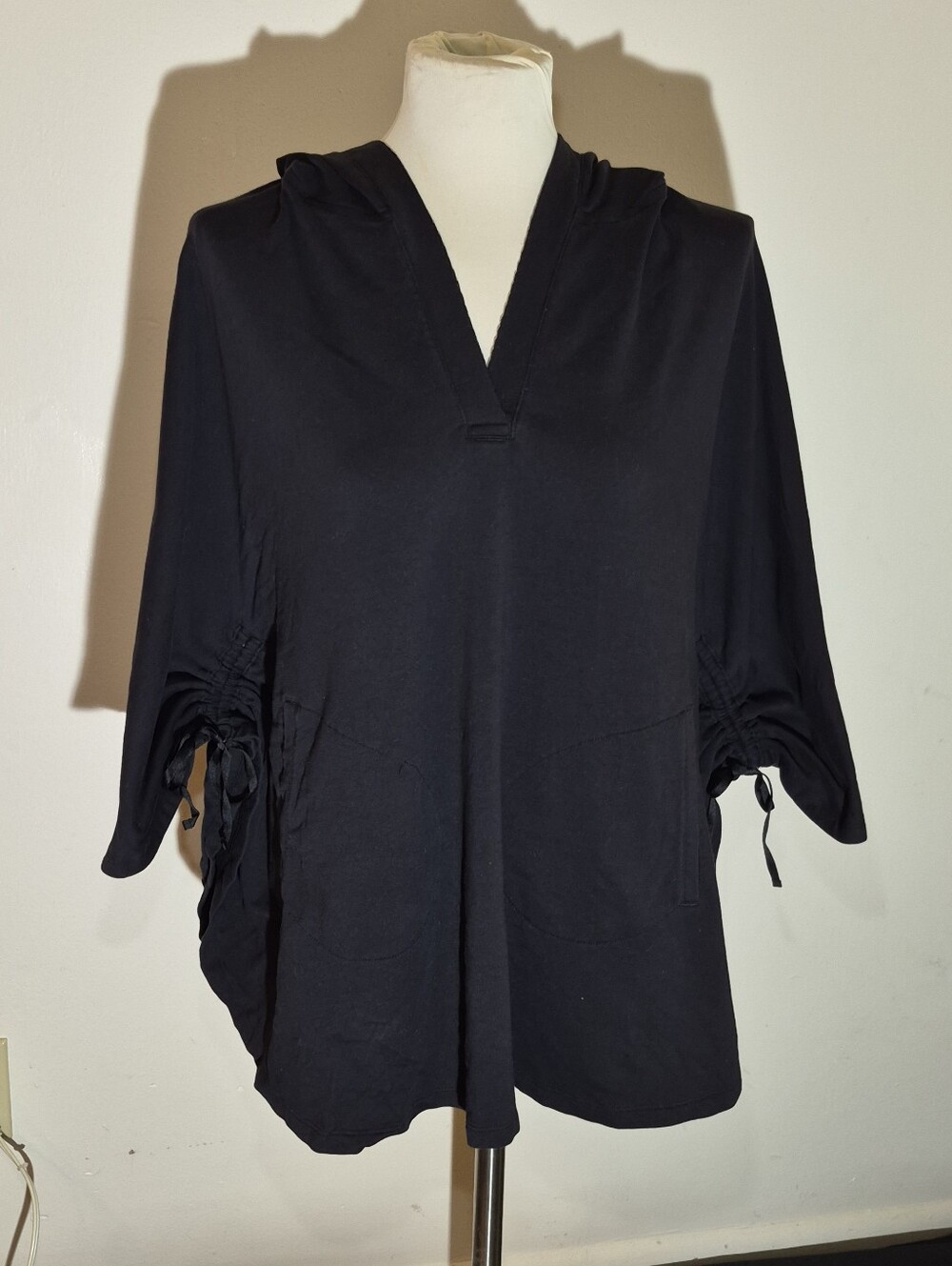 Xs) Lucy Drawstring Angel Wing Sleeve Poncho Hoodie
